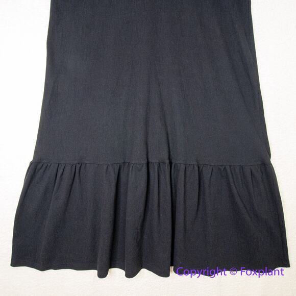 New! Eloquii cotton‎ blend black texture v neck flounce hem dress, 14/16 - Picture 3 of 14